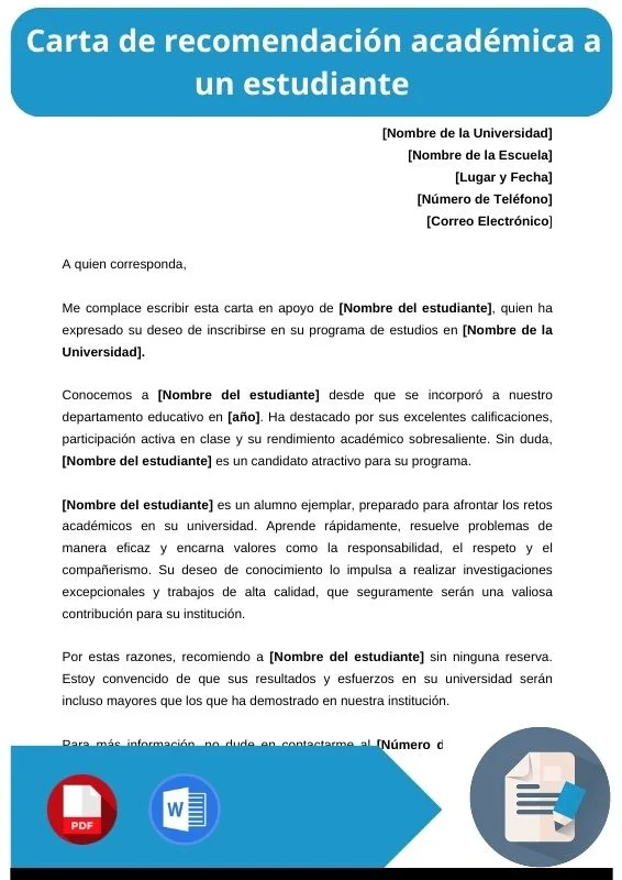ejemplo de carta de recomendacion academica a un estudiante