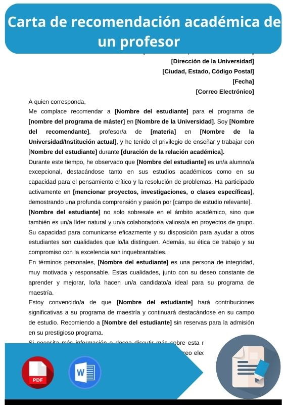 ejemplo de carta de recomendacion academica de un profesor