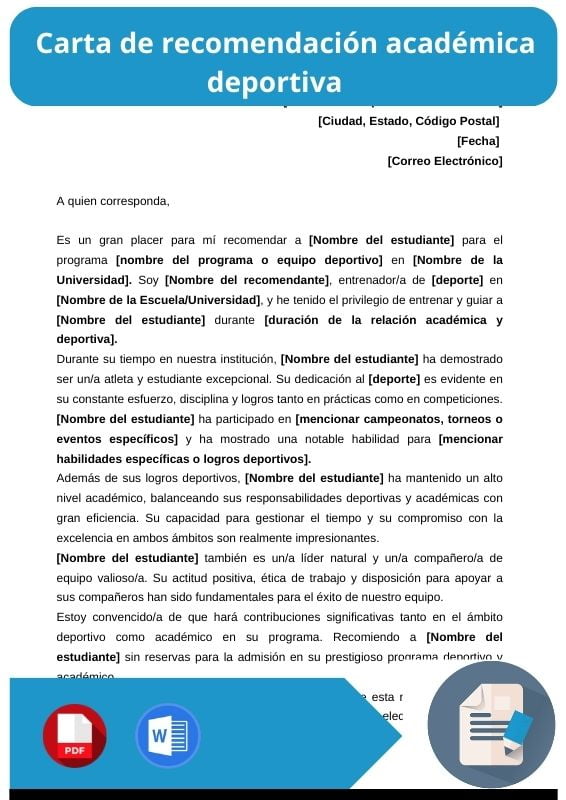 ejemplo de carta de recomendacion academica deportiva
