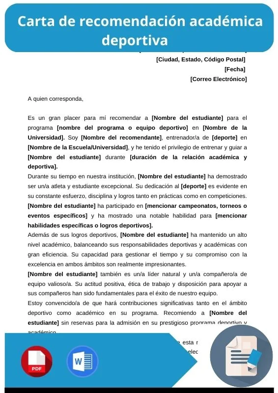 ejemplo de carta de recomendacion deportiva