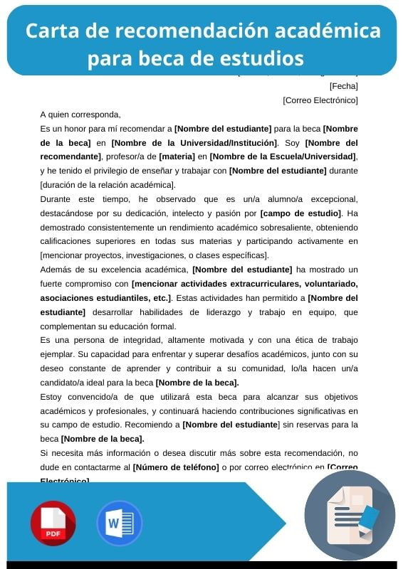 ejemplo de carta de recomendación academica para beca de estudios