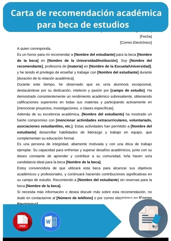 ejemplo de carta de recomendación para beca de estudios