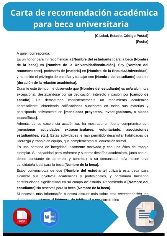 ejemplo de carta de recomendacion academica para beca universitaria