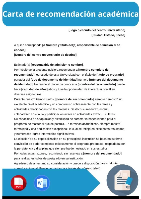 ejemplo de carta de recomendacion academica