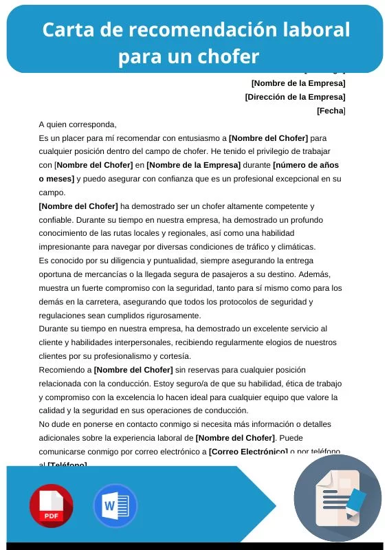 ejemplo de carta de recomendacion laboral para chofer