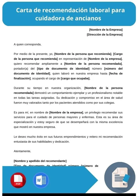 ejemplo de carta de recomendacion laboral para cuidadora de ancianos