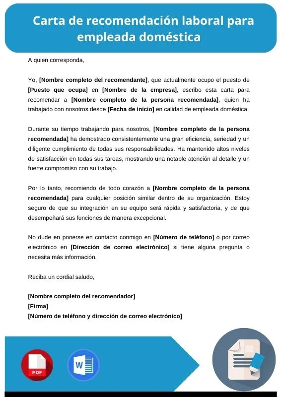 ejemplo de carta de recomendacion laboral para empleada domestica