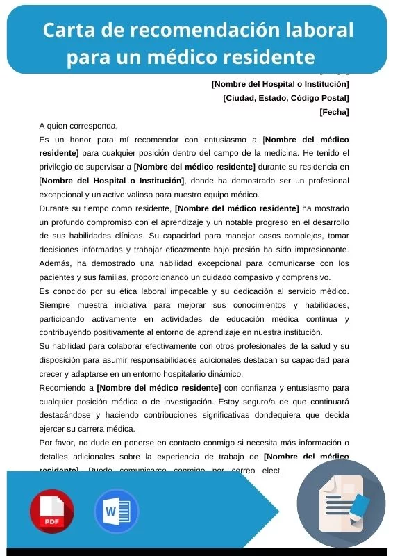 ejemplo de carta de recomendacion laboral para medico residente