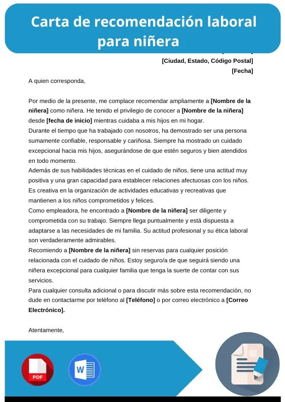 ejemplo de carta de recomendacion niñera