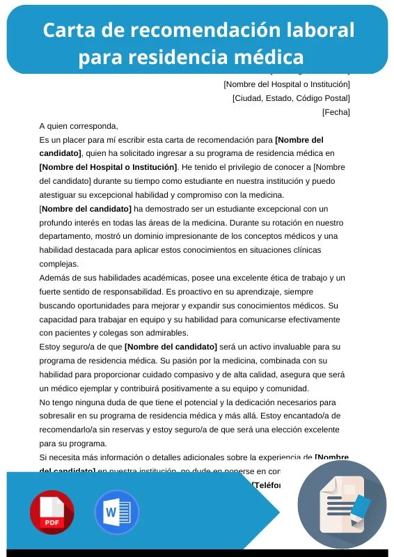 ejemplo de carta de recomendacion laboral para residencia medica