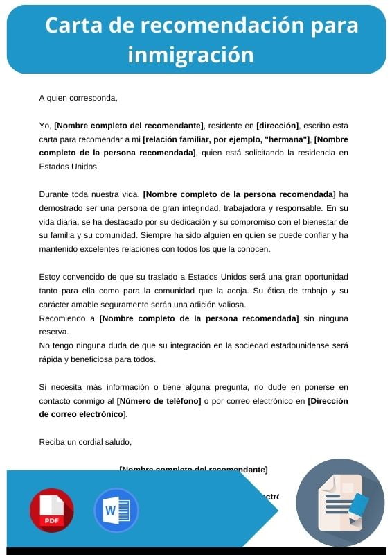 carta de recomendacion para inmigracion