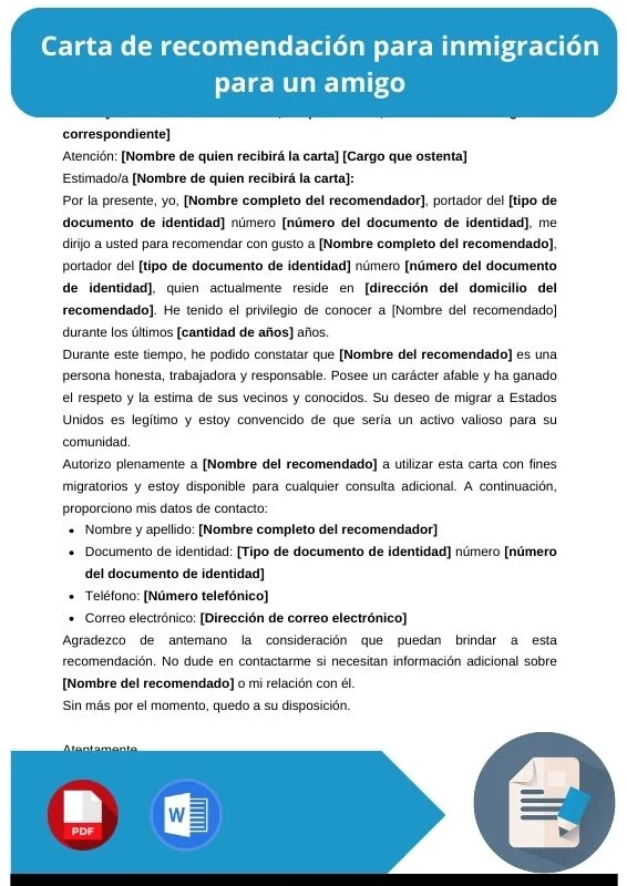ejemplo de carta de recomendacion para inmigracion para un amigo