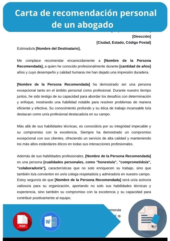 ejemplo de carta de recomendacion abogado
