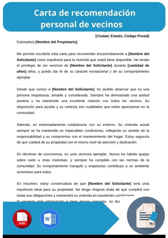 ejemplo de carta de recomendacion personal de vecinos