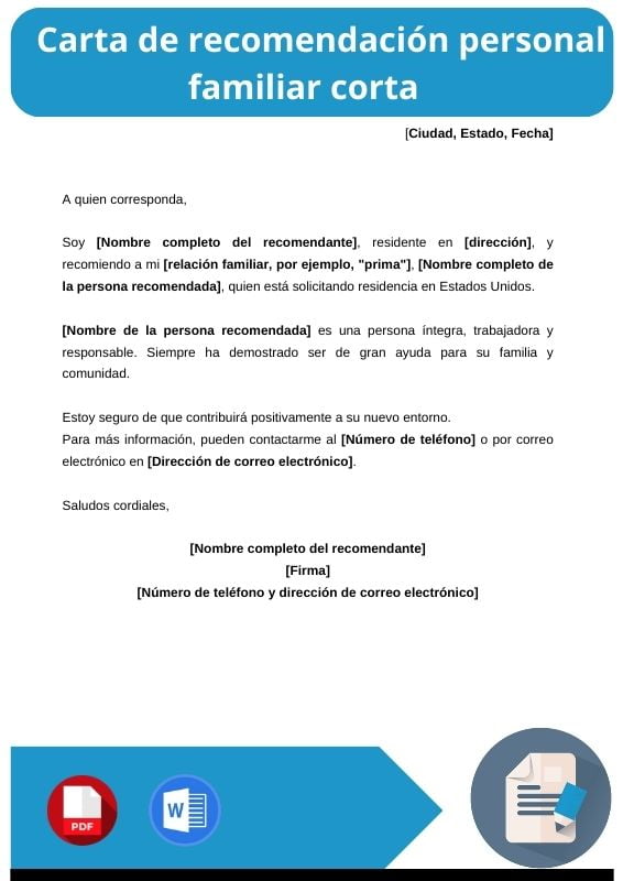 ejemplo de carta de recomendacion personal familiar