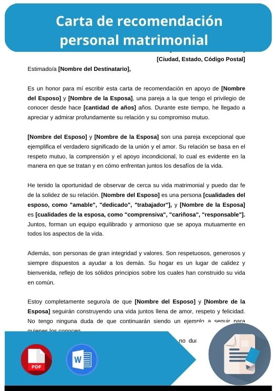 ejemplo de carta de recomendacion personal matrimonial
