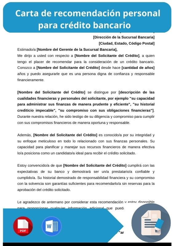 ejemplo de carta de recomendacion personal para credito bancario