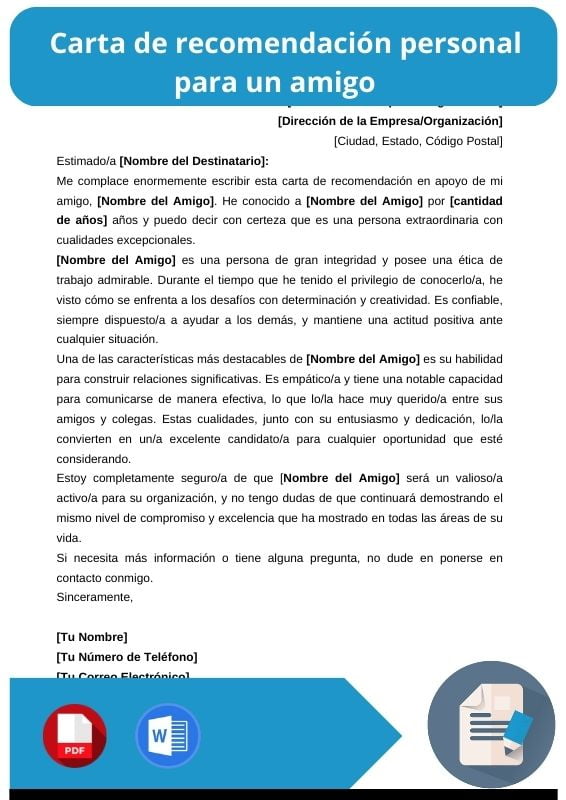ejemplo de carta de recomendacion personal para un amigo