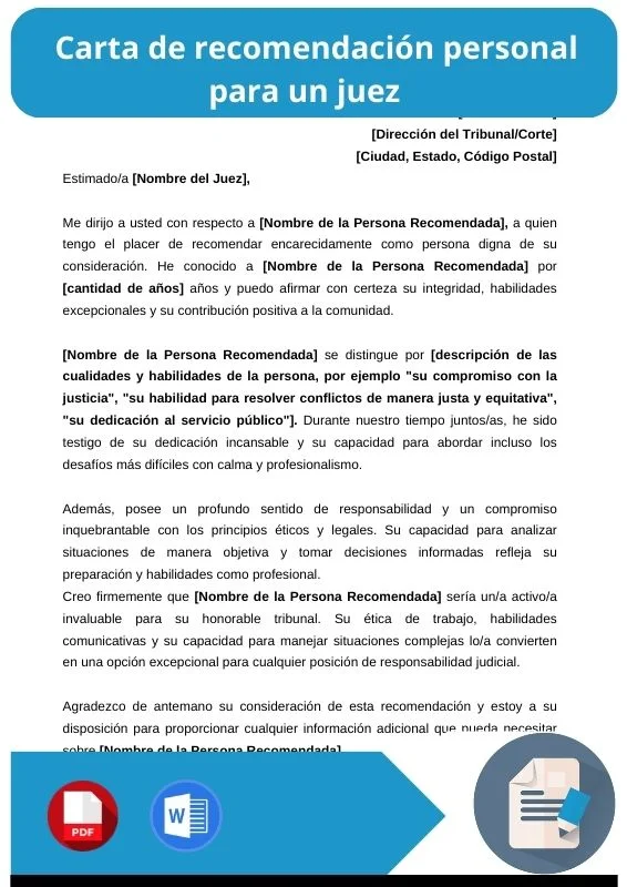 ejemplo de carta de recomendacion personal para un juez