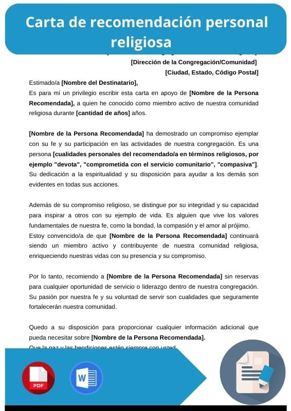 ejemplo de carta de recomendacion personal religiosa