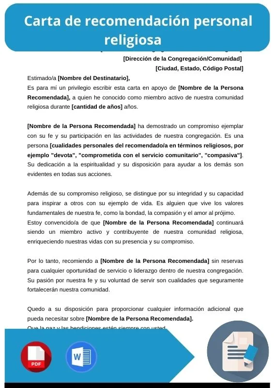 ejemplo de carta de recomendacion personal religiosa