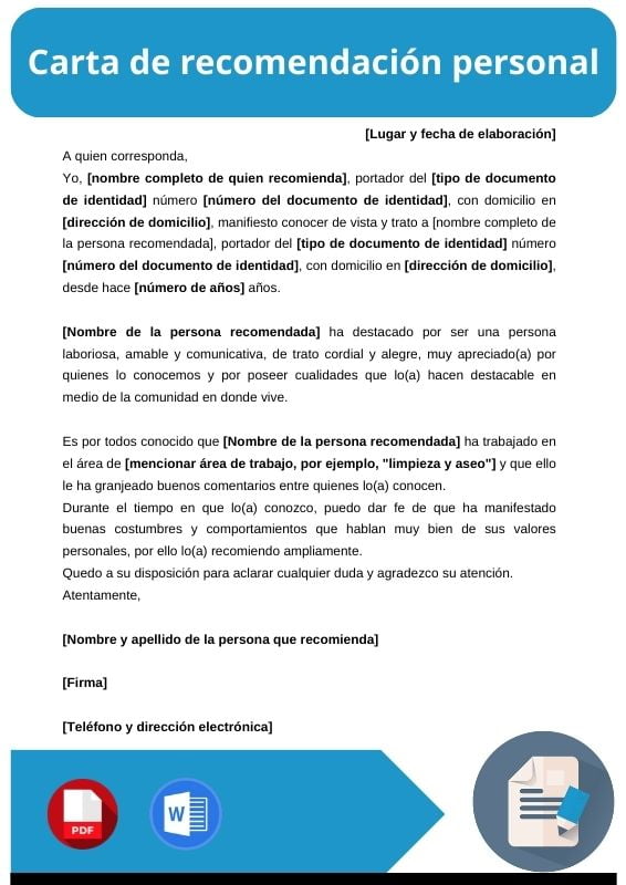 ejemplo de carta de recomendación personal