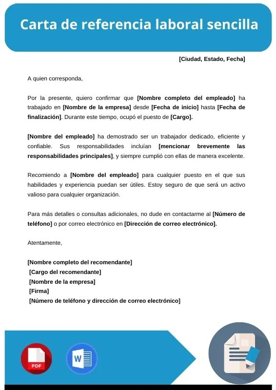 ejemplo de carta de referencia laboral sencilla