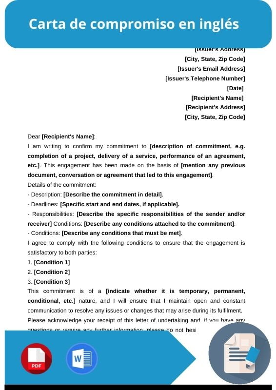 ejemplo de Carta de compromiso en ingles