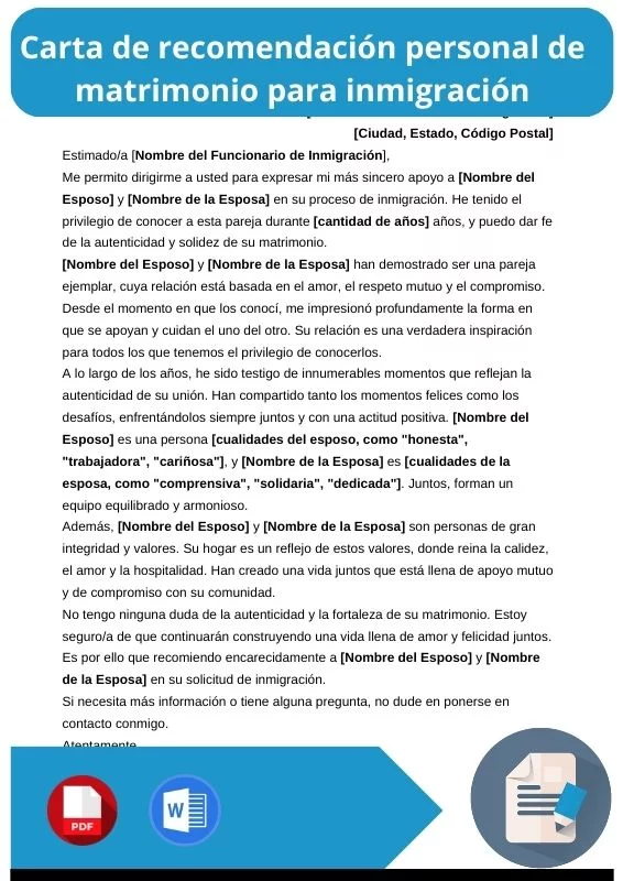 ejemplo de Carta de recomendacion de matrimonio para inmigracion