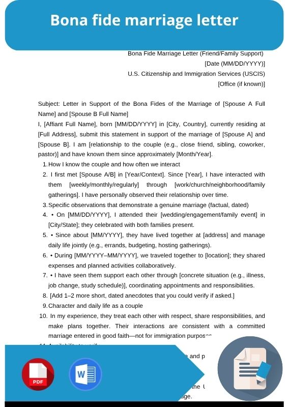 bona fide marriage letter sample