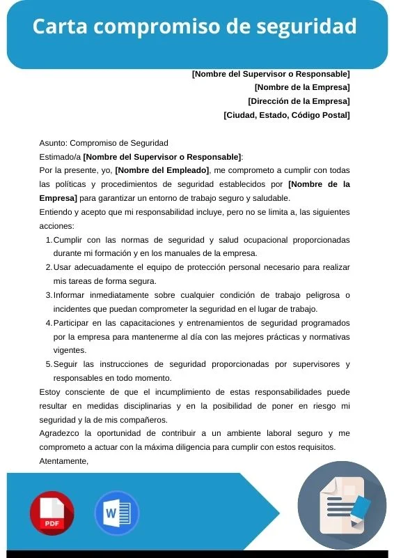 ejemplo de carta compromiso de seguridad