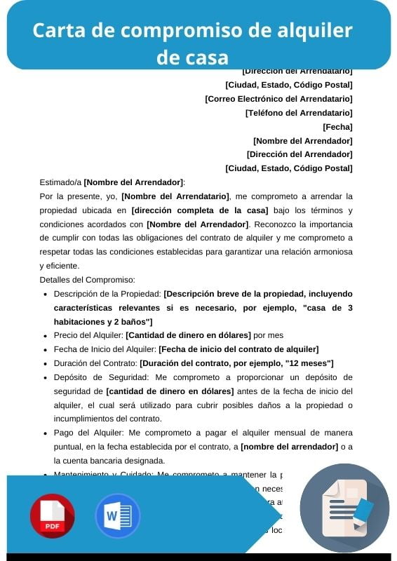 ejemplo de carta de compromiso de alquiler de casa