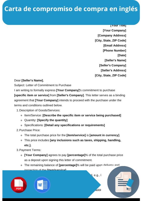 ejemplo de carta de compromiso de compra en ingles