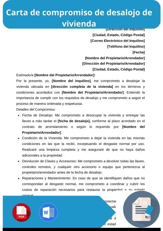 ejemplo de carta de compromiso de desalojo de vivienda