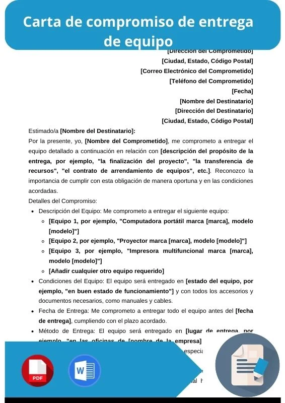 ejemplo de carta de compromiso de entrega de equipo