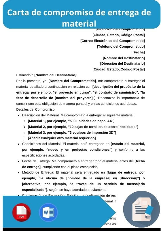 ejemplo de carta de compromiso de entrega de material