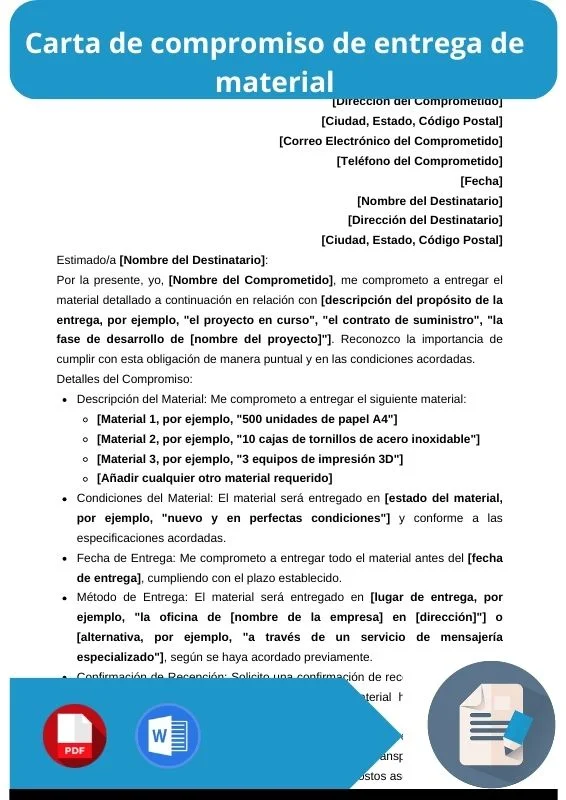 ejemplo de carta de compromiso de entrega de material