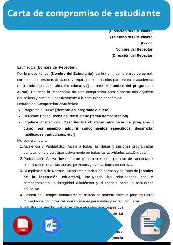 ejemplo de carta de compromiso de estudiante