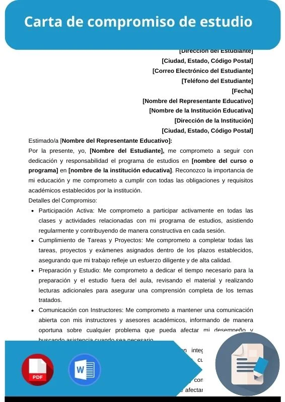 ejemplo de carta de compromiso de estudio