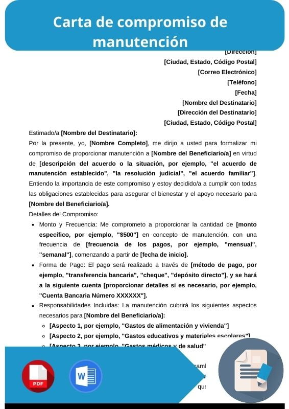 ejemplo de carta de compromiso de manutencion