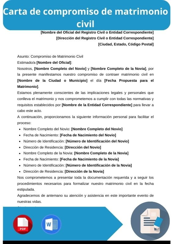 ejemplo de carta de compromiso de matrimonio civil