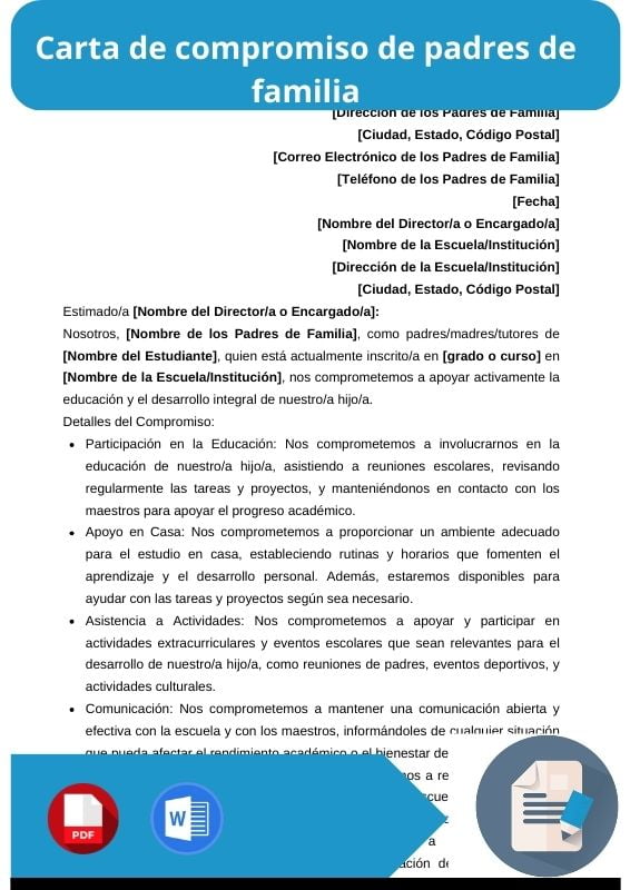 ejemplo de carta de compromiso de padres de familia