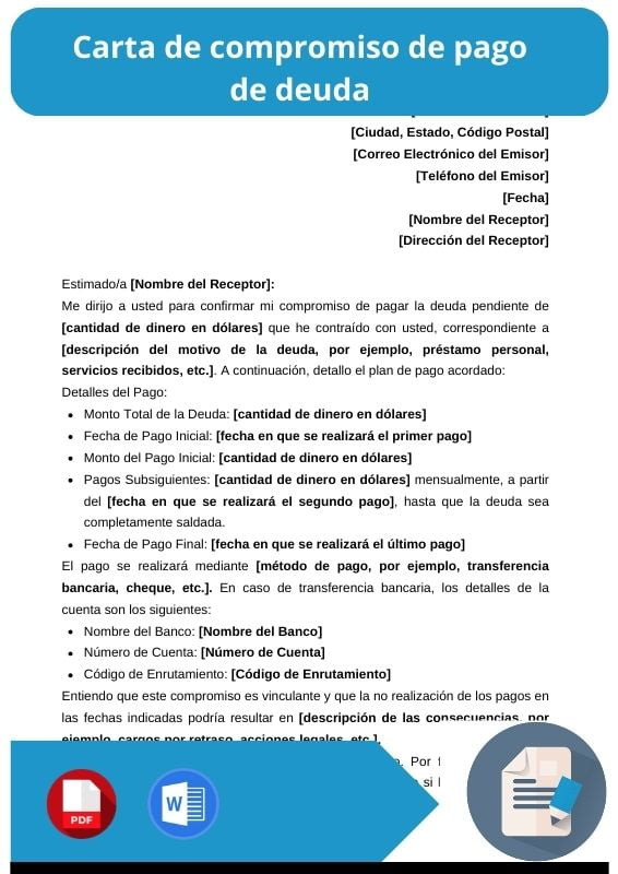 ejemplo de carta de compromiso de pago de deuda