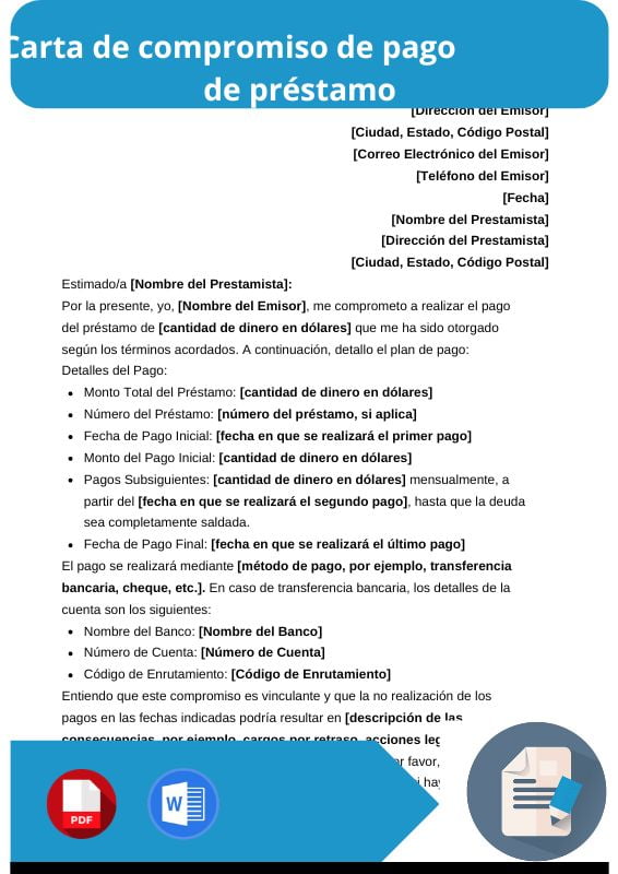 ejemplo de carta de compromiso de pago de prestamo
