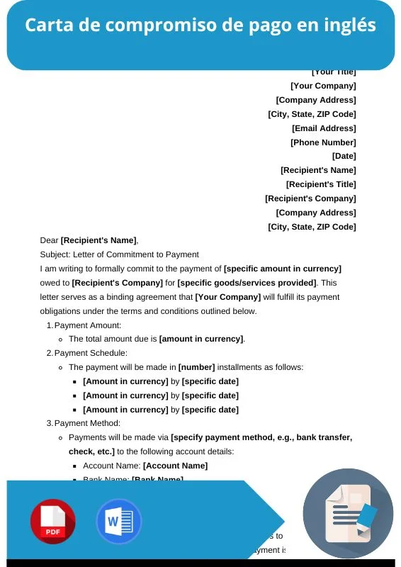 ejemplo de carta de compromiso de pago en ingles