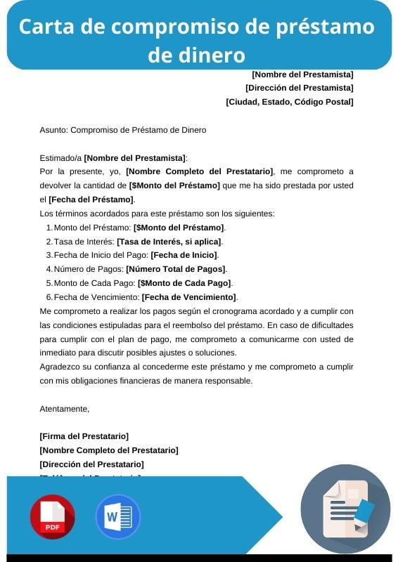 ejemplo de carta de compromiso de prestamo de dinero