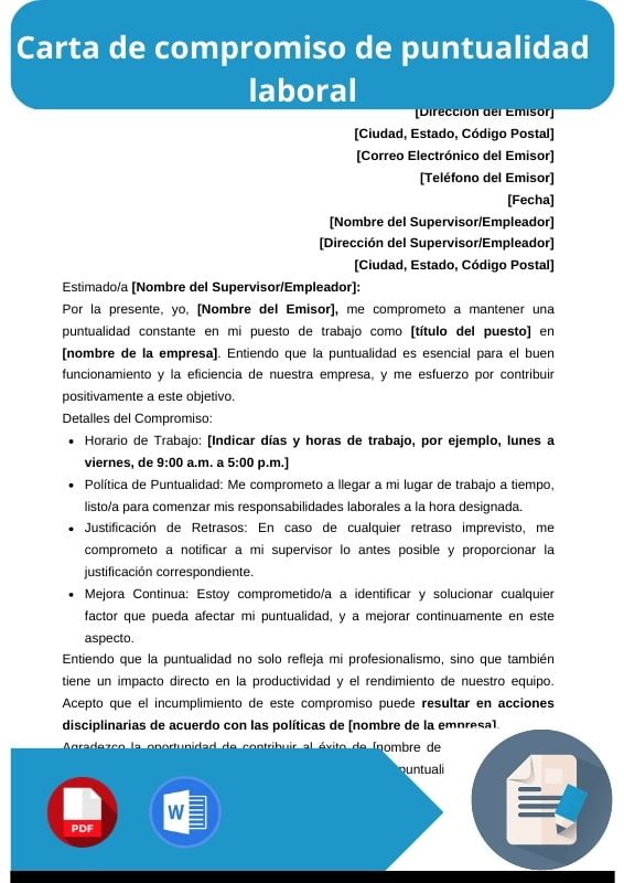 ejemplo de carta de compromiso de puntualidad laboral