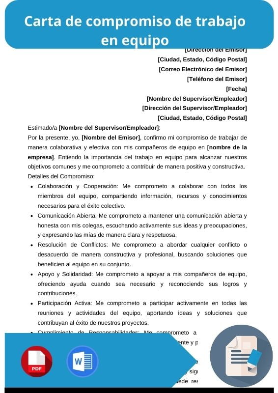 ejemplos de carta de compromiso de trabajo en equipo