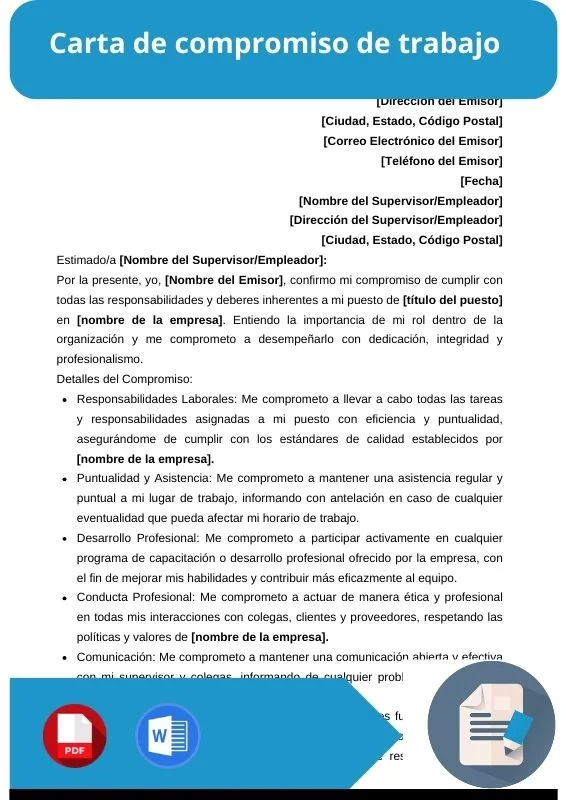 ejemplo de carta de compromiso de trabajo