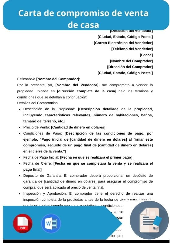 ejemplo de carta de compromiso de venta de casa